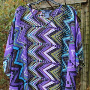 Pretty! Susan Grave Purple Sheer Chiffon Scarf Top Large